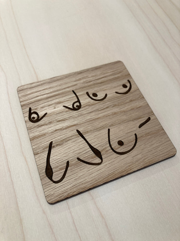 Glasbrikker - Støt Brysterne, egetræ - 4 stk.